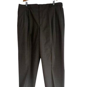 Lands End Trousers Mens 42 Long Greenish Brown 100% Wool Pleated Front Cuffed